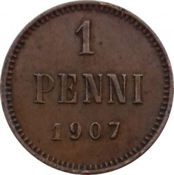 Финляндия 1 пенни 1907 год - XF