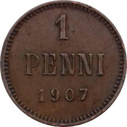 Финляндия 1 пенни 1907 год - XF