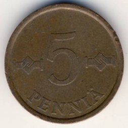 Финляндия 5 пенни 1966 год