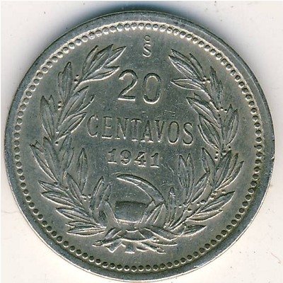 Чили 20 сентаво 1941 год