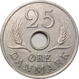 Дания 25 эре 1966 год - Король Фредерик IX (новый тип)