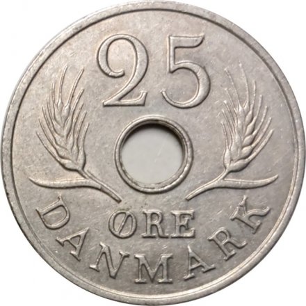 Дания 25 эре 1966 год - Король Фредерик IX (новый тип)