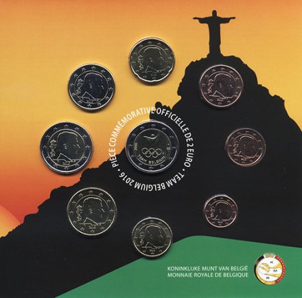 Евро серия Бельгия 2016 года (9 монет) в банковской упаковке