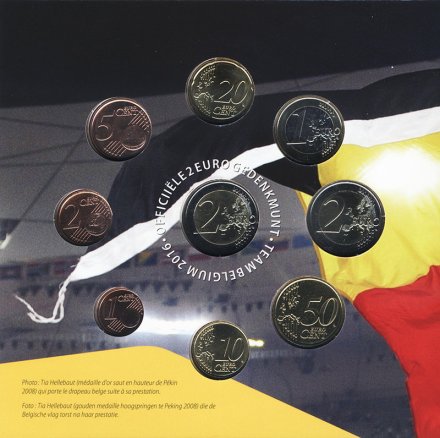 Евро серия Бельгия 2016 года (9 монет) в банковской упаковке