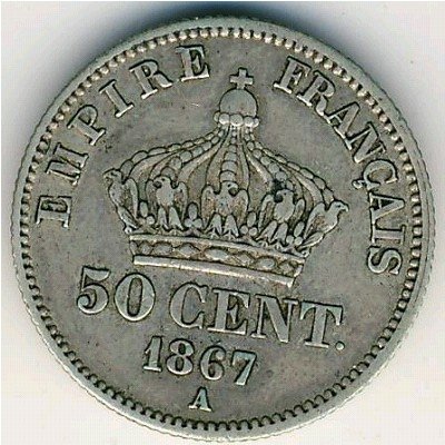 Франция 50 сантимов 1867 год (A)
