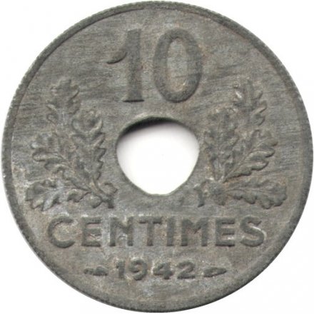 Франция 10 сантимов 1942 год (ÉTAT FRANÇAIS)