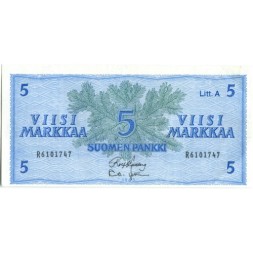 Финляндия 5 марок 1963 год - Litt.A - UNC