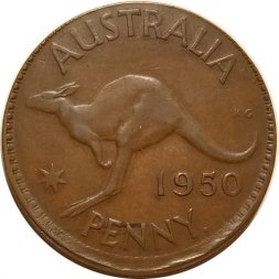 Австралия 1 пенни 1950 год (Точка после "PENNY") - Ошибка при ударе не по центру монеты