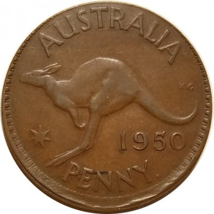 Австралия 1 пенни 1950 год (Точка после &quot;PENNY&quot;) - Ошибка при ударе не по центру монеты