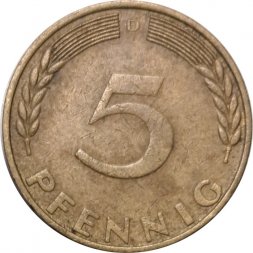 ФРГ 5 пфеннигов 1970 год - D