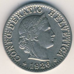 Швейцария 20 раппенов 1926 год