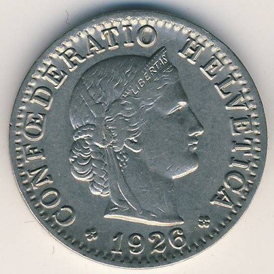 Швейцария 20 раппенов 1926 год