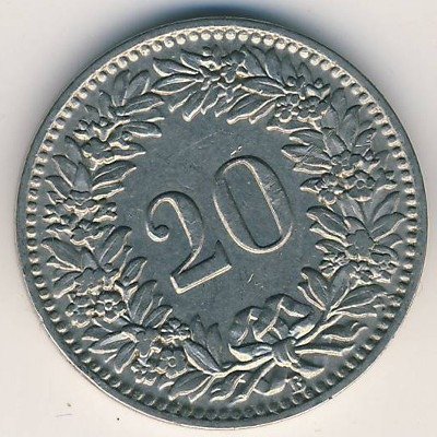 Швейцария 20 раппенов 1926 год