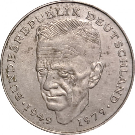 ФРГ 2 марки 1990 год - Курт Шумахер, 30 лет Федеративной Республике (1949-1979) (G)
