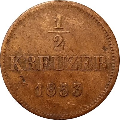 Бавария 1/2 крейцера 1853 год