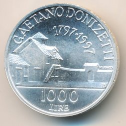 Италия 1000 лир 1997 год - 200 лет со дня рождения Гаэтано Доницетти