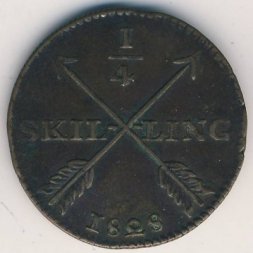 Швеция 1/4 скиллинга 1828 год