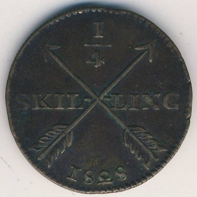 Швеция 1/4 скиллинга 1828 год