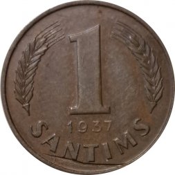Латвия 1 сантим 1937 год - Герб