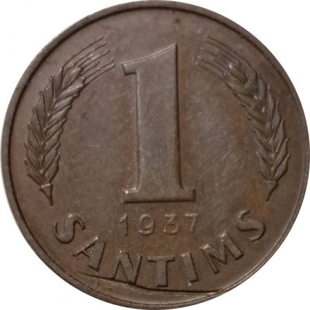 Латвия 1 сантим 1937 год - Герб