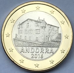 Андорра 1 евро 2016 год - Здание парламента Каса-де-ла-Валь