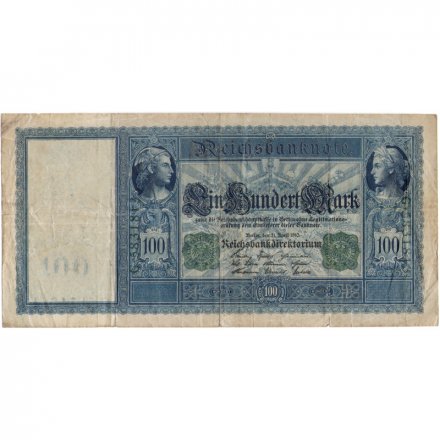 Германия 100 марок 1910 год (зеленая печать) - F+