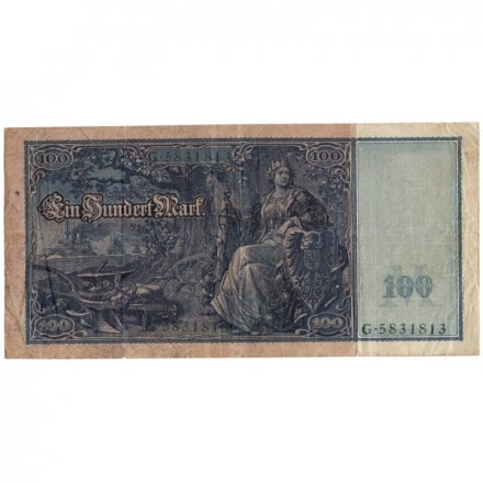 Германия 100 марок 1910 год (зеленая печать) - F+