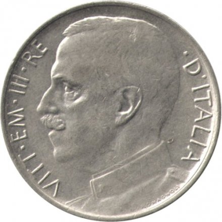 Италия 50 чентезимо 1921 год - Король Виктор Эммануил III (гладкий гурт)