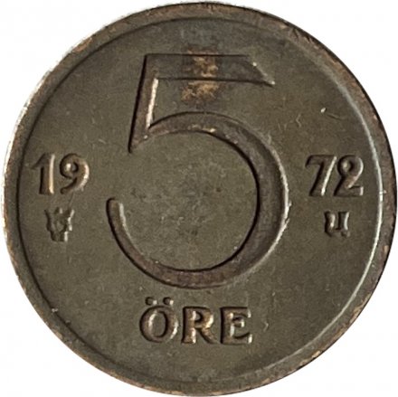 Швеция 5 эре 1972 год - Король Густав VI Адольф