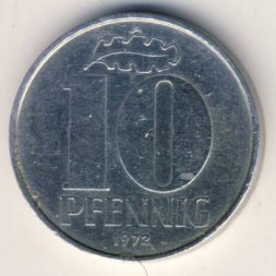 ГДР 10 пфеннигов 1972 год