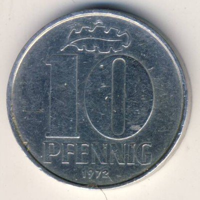ГДР 10 пфеннигов 1972 год