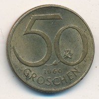 Монета Австрия 50 грошей 1960 год