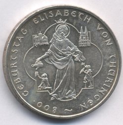 Германия 10 евро 2007 год - Елизавета фон Тюринген