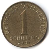 Монета Австрия 1 шиллинг 1991 год