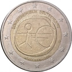 Германия 2 евро 2009 год - 10 лет Экономическому и валютному союзу (D)