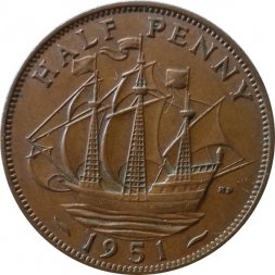 Великобритания 1/2 пенни 1951 год