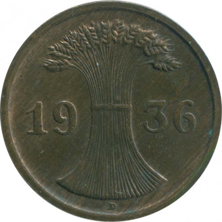 Веймарская республика 2 рейхспфеннига 1936 год (D)