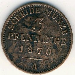 Пруссия 3 пфеннинга 1870 год