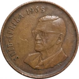 ЮАР 2 цента 1968 год - Окончание президентства Чарльза Сварта (SUID-AFRIKA)