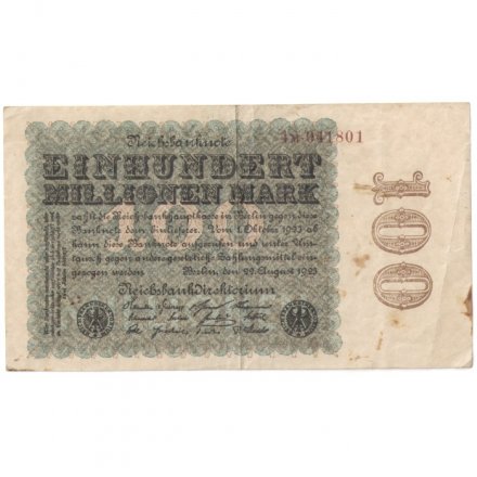 Германия (Веймарская Республика) 100000000 (100 млн.) марок 1923 год - F