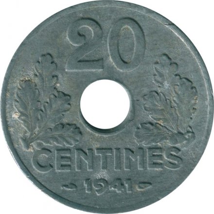Франция 20 сантимов 1941 год (номинал - &quot;20&quot;)
