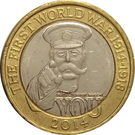 Великобритания 2 фунта 2014 год - 100 лет Первой Мировой войне