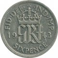 Великобритания 6 пенсов 1943 год