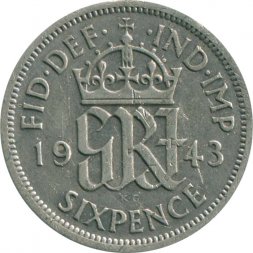 Великобритания 6 пенсов 1943 год