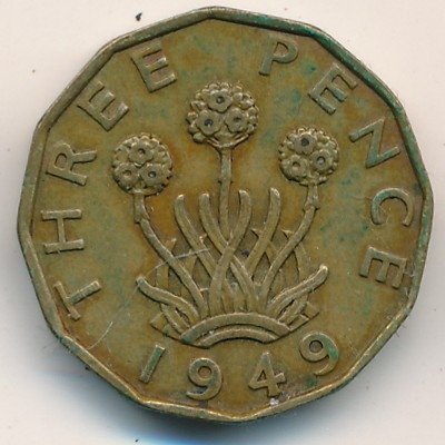 Великобритания 3 пенса 1949 год