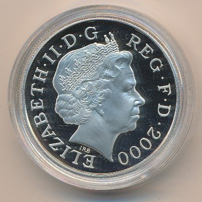 Великобритания 5 фунтов 2000 год - 100 лет со дня рождения Королевы - Матери (серебро)