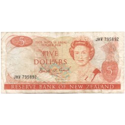 Новая Зеландия 5 долларов 1989-1992 год - Елизавета II. Новозеландский туи - F