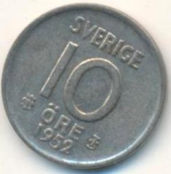 Швеция 10 эре 1952 год - Король Густав VI Адольф