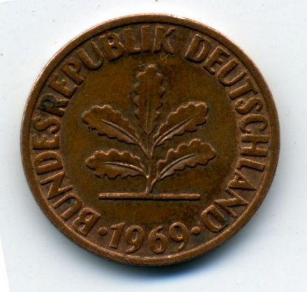 ФРГ 2 пфеннига 1969 год (D)