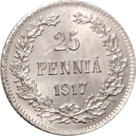 Финляндия 25 пенни 1917 год (орел без короны) - XF-